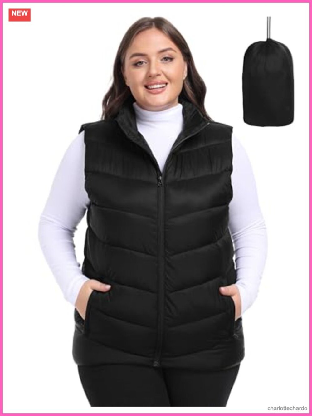 Plus Size Packable Puffer Vest Quilted Nylon Winter Zip Pockets